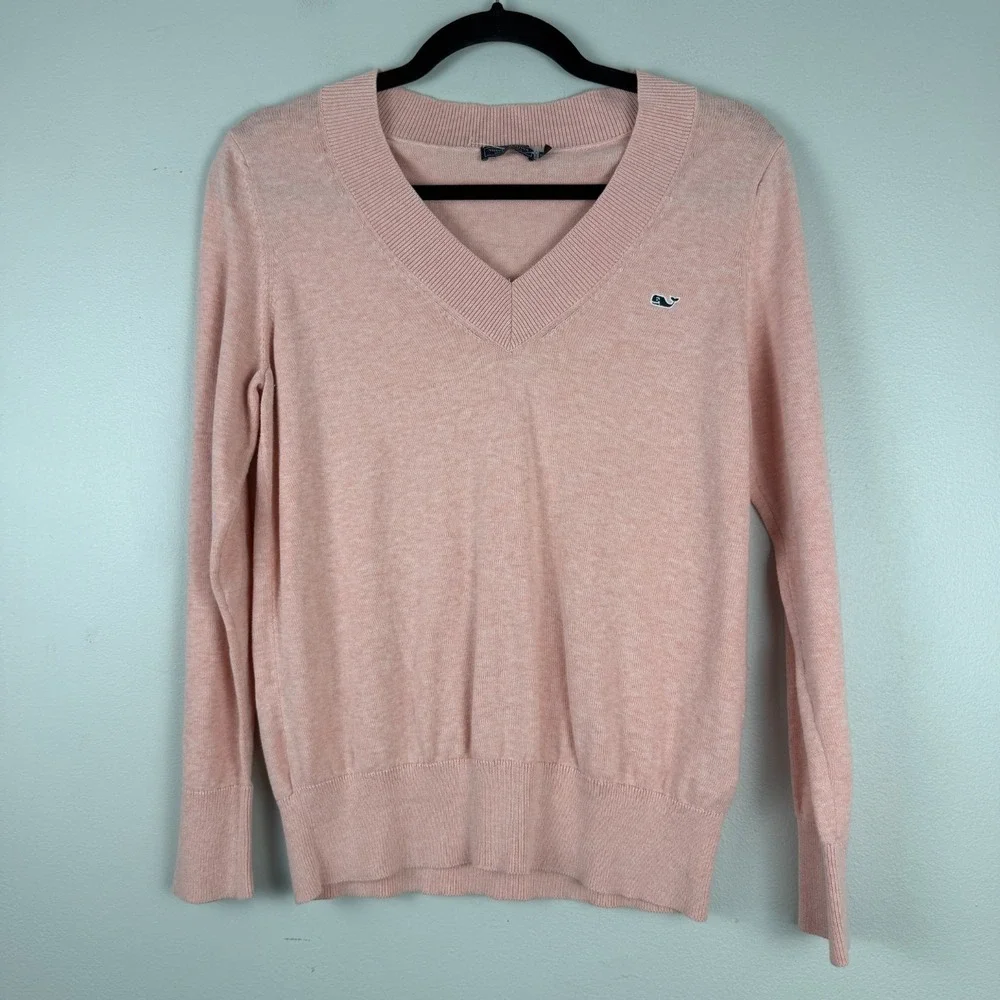 Vineyard Vines Sweater Women's XS Pink 100% Cotton Knit V-Neck Classic Pullover